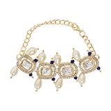 Elegantly Crafted Blue Pearl & Kundan Adjustable Lumba Bracelet