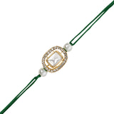 Elegant Bhaiya Bhabhi Green Lumba & Pearl Rakhi With Roli Chawal &Card