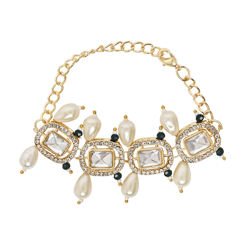 Elegantly Crafted Green Pearl & Kundan Adjustable Lumba Bracelet