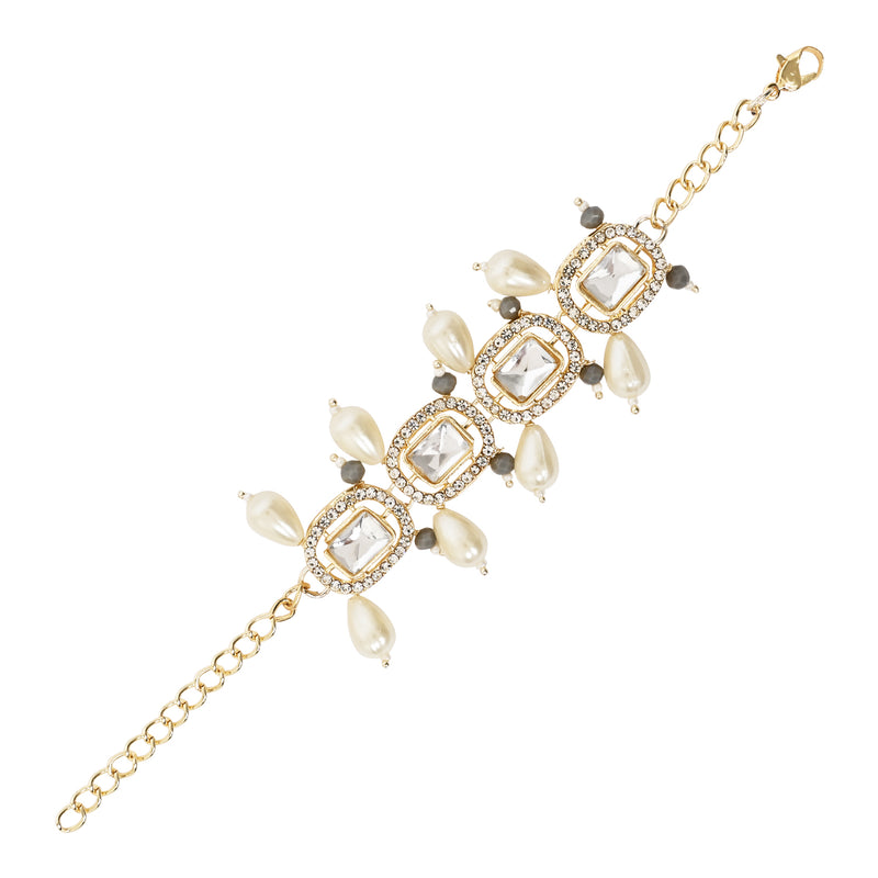 Elegantly Crafted Grey Pearl & Kundan Adjustable Lumba Bracelet