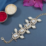 Elegantly Crafted Grey Pearl & Kundan Adjustable Lumba Bracelet