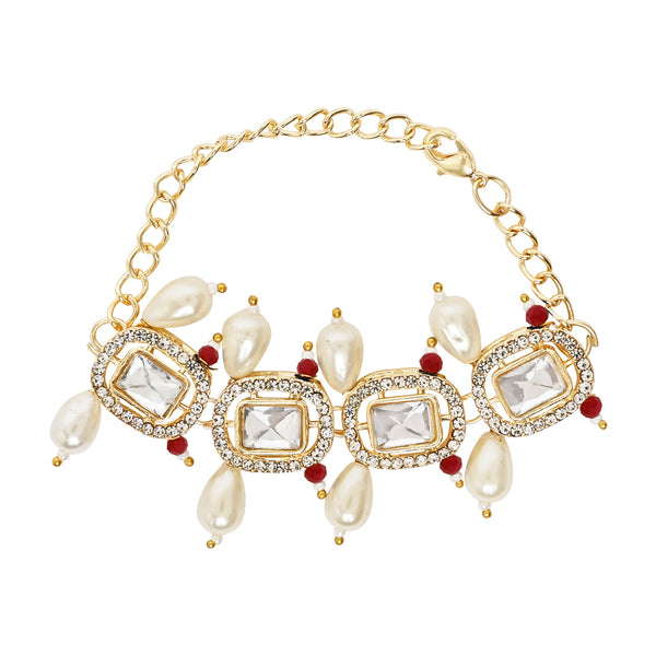 Elegantly Crafted Red Pearl & Kundan Adjustable Lumba Bracelet