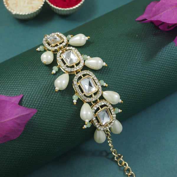 Elegantly Crafted Mint Pearl & Kundan Adjustable Lumba Bracelet