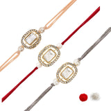 Elegance Kundan & Pearl Beads Rakhi with Roli Chawal & Card (Pack of 3)