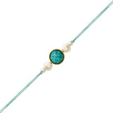 Elegant Bhaiya Bhabhi Turquoise Lumba Pearl Rakhi With Roli Chawal &Card