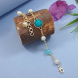 Elegantly Crafted Turquoise Marble Finish Pearl & Kundan Adjustable Lumba Bracelet