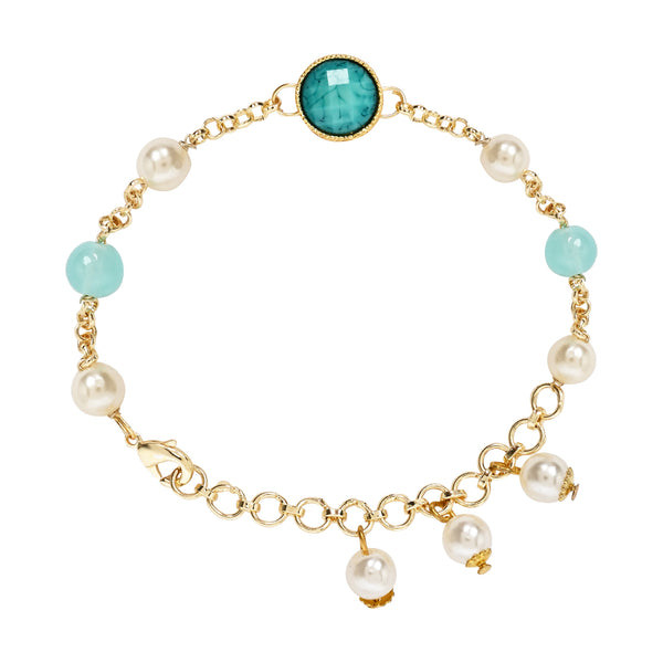 Elegantly Crafted Turquoise Marble Finish Pearl & Kundan Adjustable Lumba Bracelet