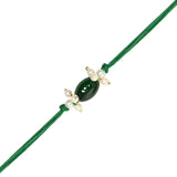 Elegant Bhaiya Bhabhi Green Lumba & Pearl Rakhi With Roli Chawal &Card