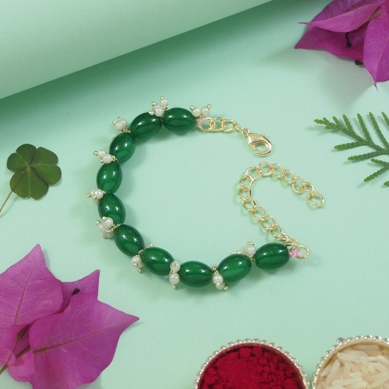 Elegantly Green Pearl Beaded Adjustable Lumba Bracelet