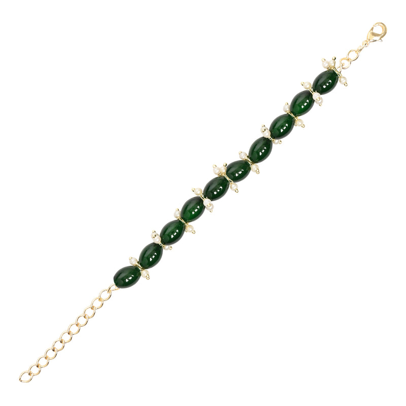 Elegantly Green Pearl Beaded Adjustable Lumba Bracelet