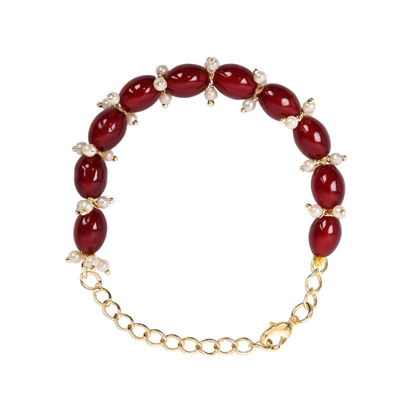 Elegantly Maroon Pearl Beaded Adjustable Lumba Bracelet