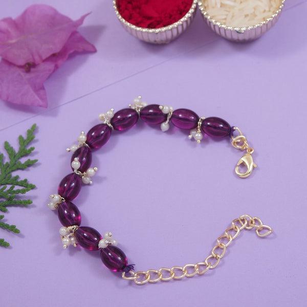 Elegantly Wine Pearl Beaded Adjustable Lumba Bracelet