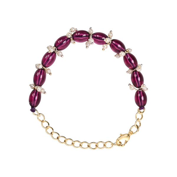 Elegantly Wine Pearl Beaded Adjustable Lumba Bracelet