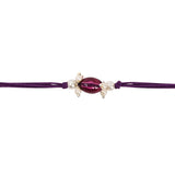 Delicate Pearl Beads Wine Rakhi with Roli Chawal & Rakshabandhan Card