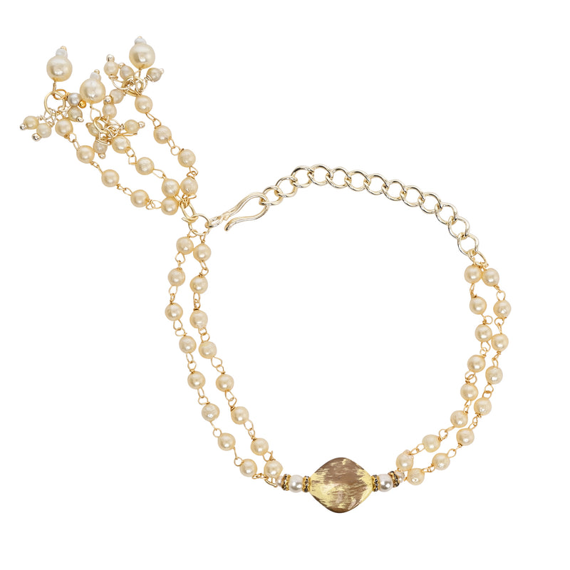 Elegantly Yellow Pearl Beaded Adjustable Lumba Bracelet