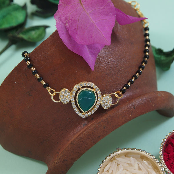 Intricately Crafted Green Drop-Shaped Mangalsutra Lumba Bracelet