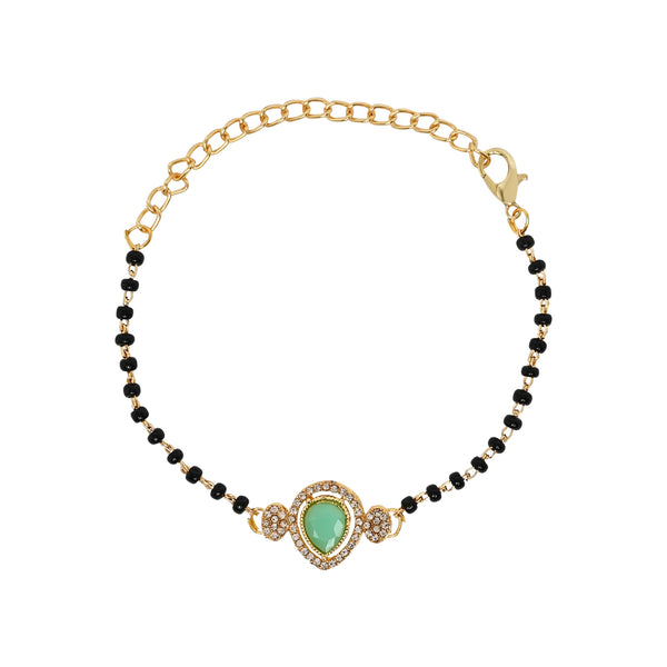 Intricately Crafted Mint Drop-Shaped Mangalsutra Lumba Bracelet