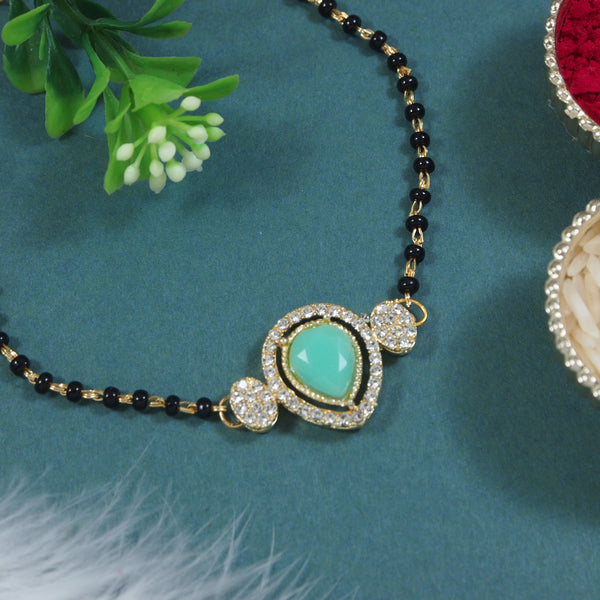 Intricately Crafted Mint Drop-Shaped Mangalsutra Lumba Bracelet