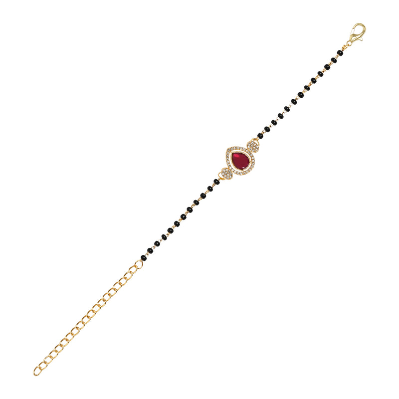 Intricately Crafted Pink Drop-Shaped Mangalsutra Bracelet