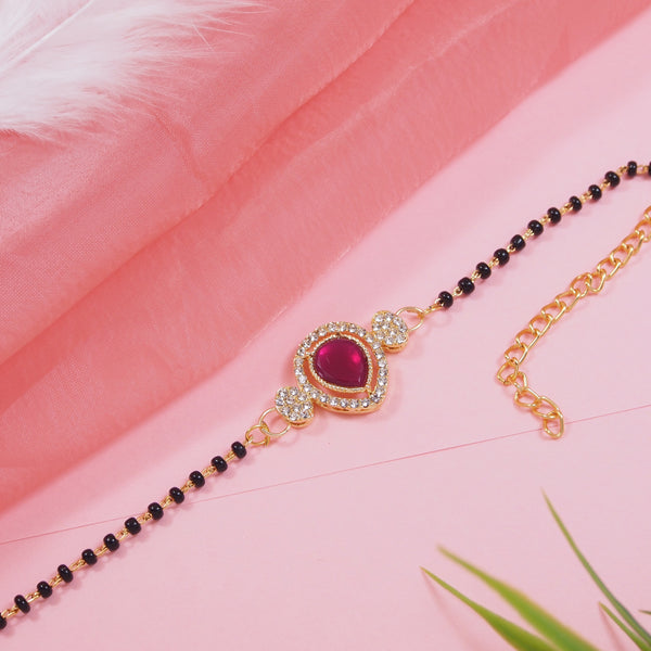 Intricately Crafted Pink Drop-Shaped Mangalsutra Lumba Bracelet