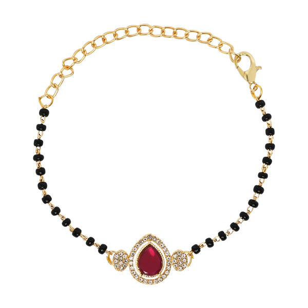 Intricately Crafted Pink Drop-Shaped Mangalsutra Lumba Bracelet