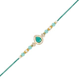 Elegant Bhaiya Bhabhi Turquoise Pearl Lumba Mangalsutra Bracelet Rakhi With Roli Chawal & Card