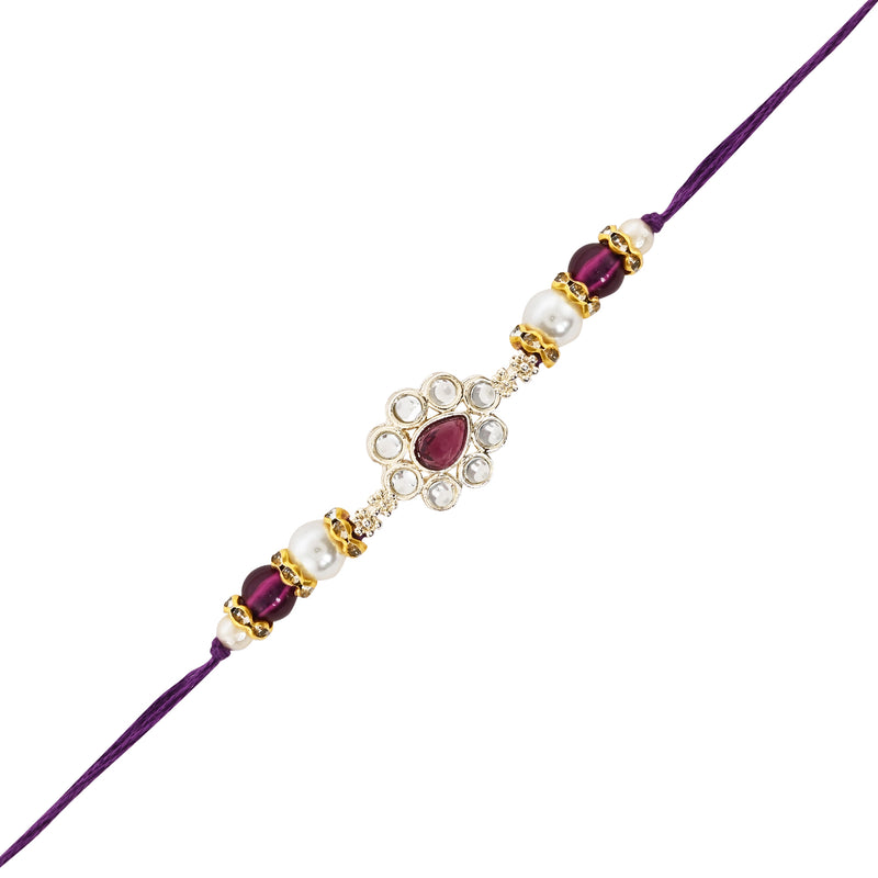 Elegant Bhaiya Bhabhi Pearl Lumba Mangalsutra Bracelet & Rakhi With Roli Chawal & Card