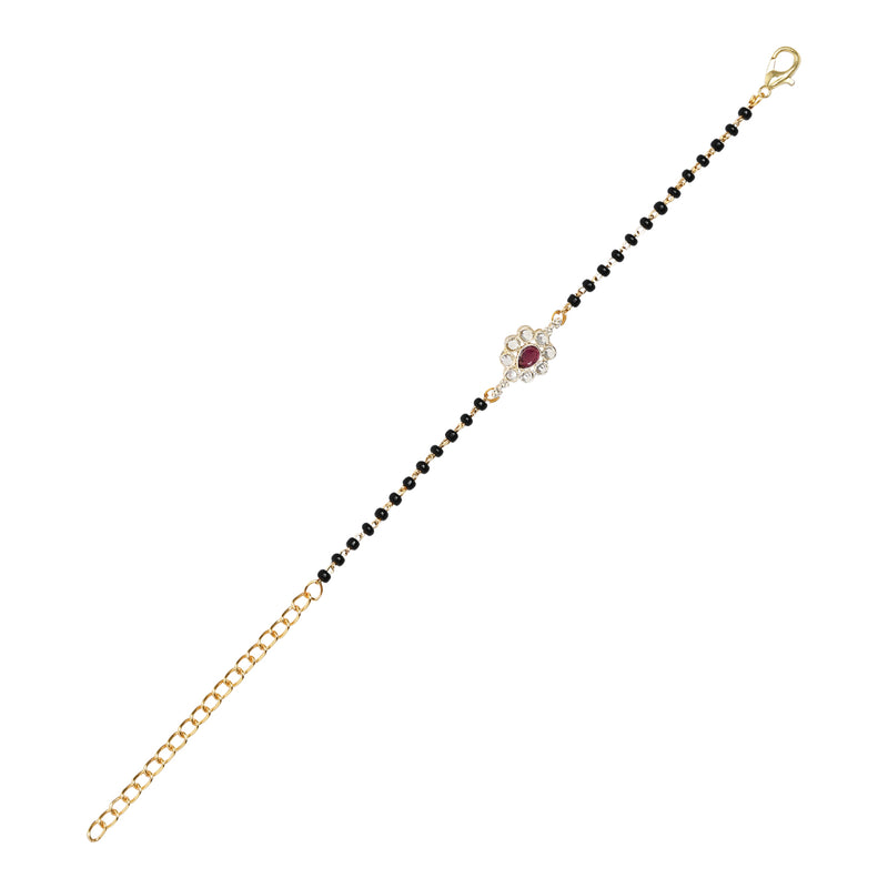 Elegant Bhaiya Bhabhi Pearl Lumba Mangalsutra Bracelet & Rakhi With Roli Chawal & Card