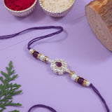 Delicate Pearl Beads Wine Rakhi with Roli Chawal & Rakshabandhan Card