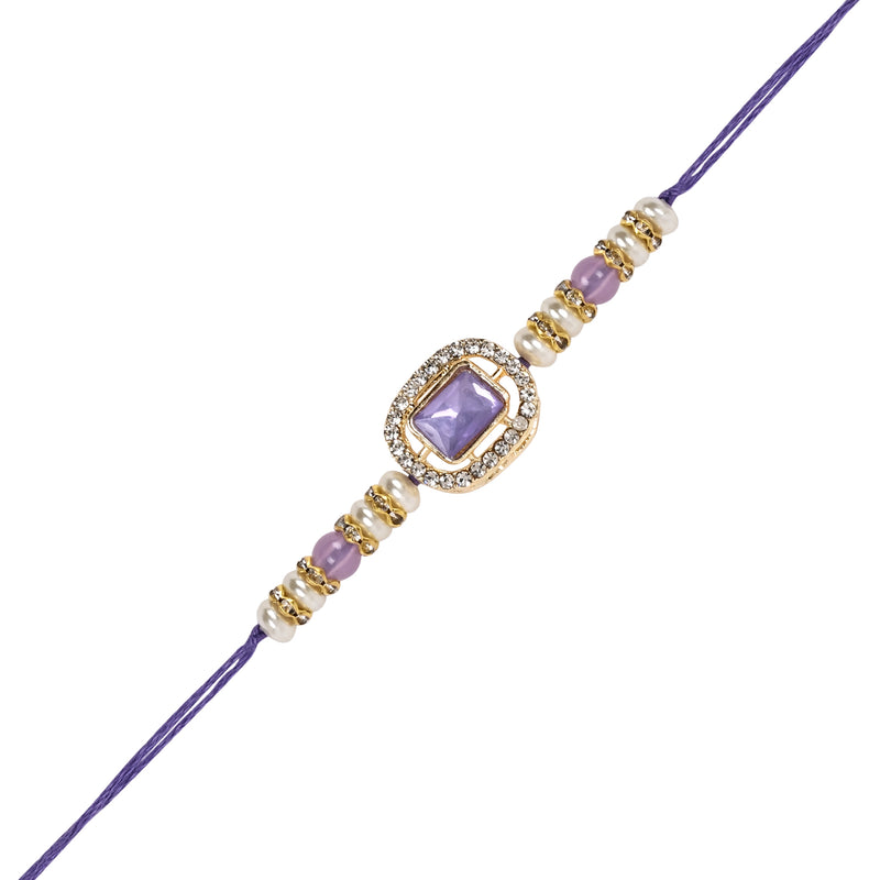 Elegant Bhaiya Bhabhi Pearl Lumba Mangalsutra Bracelet & Rakhi With Roli Chawal & Card