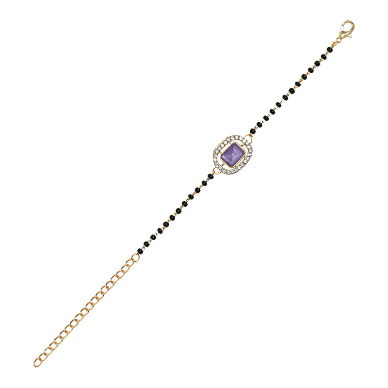 Elegant Bhaiya Bhabhi Pearl Lumba Mangalsutra Bracelet & Rakhi With Roli Chawal & Card