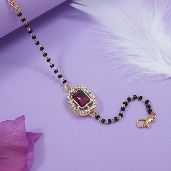 Intricately Crafted Wine Square-Shaped Mangalsutra Bracelet