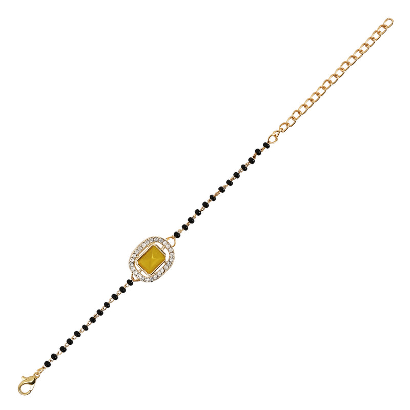 Elegant Bhaiya Bhabhi Pearl Lumba Mangalsutra Bracelet & Rakhi With Roli Chawal & Card