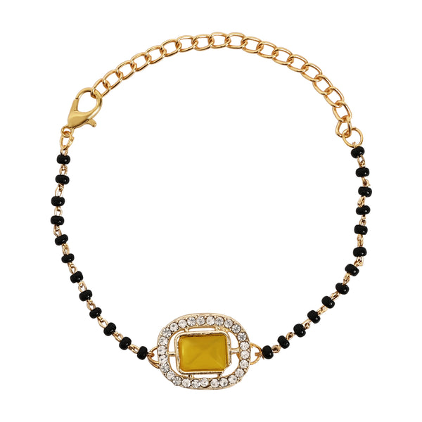 Intricately Crafted Yellow Square-Shaped Mangalsutra Lumba Bracelet