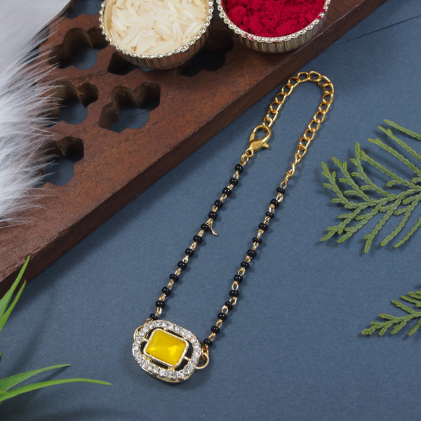 Intricately Crafted Yellow Square-Shaped Mangalsutra Lumba Bracelet