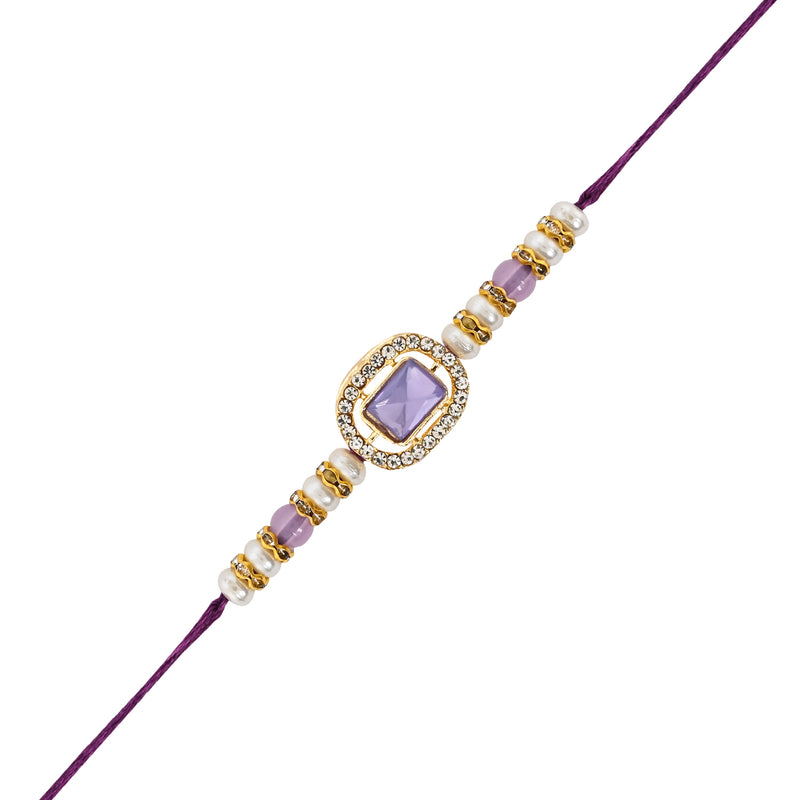 Designer Bhaiya Bhabhi Purple Lumba Bracelet & Rakhi With Roli Chawal & Card