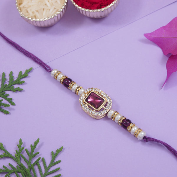 Elegance Kundan & Pearl Beads Rakhi with Roli Chawal & Card (Pack of 2)