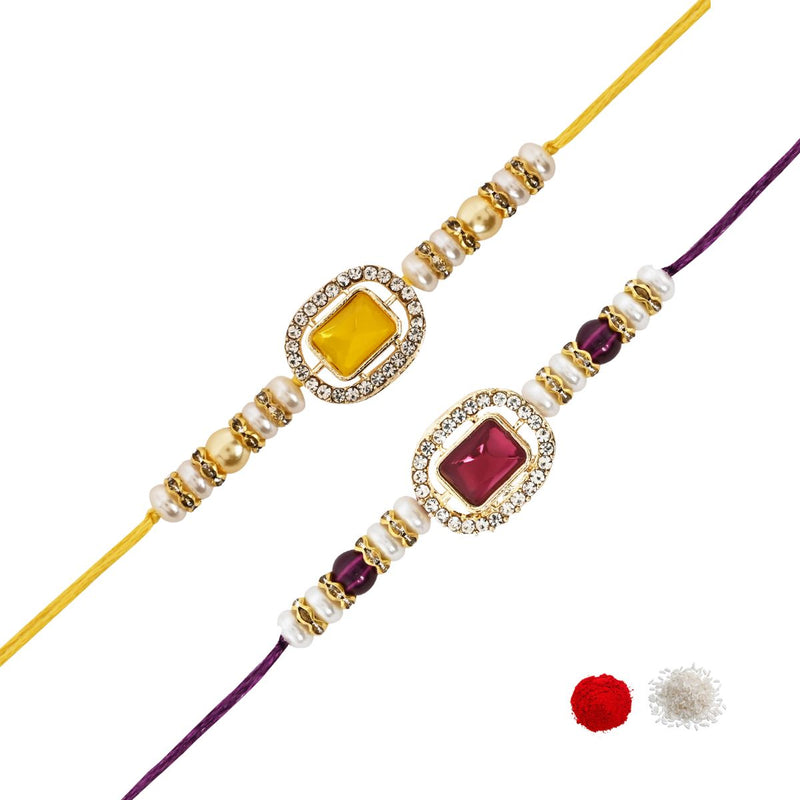 Elegance Kundan & Pearl Beads Rakhi with Roli Chawal & Card (Pack of 2)