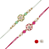 Elegance Kundan & Pearl Beads Rakhi with Roli Chawal & Card (Pack of 2)