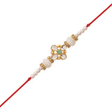 Mint Pearl & Kundan Rakhi & Watch Charm Lumba (Watch Accesories) Combo With Roli Chawal & Rakshabandhan Card