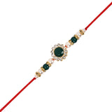 Green Pearl & Kundan Rakhi & Watch Charm Lumba (Watch Accesories) Combo With Roli Chawal & Rakshabandhan Card