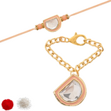 Peach Pearl & Kundan Rakhi & Watch Charm Lumba (Watch Accesories) Combo With Roli Chawal & Rakshabandhan Card