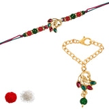 Pearl & Kundan Rakhi & Watch Charm Lumba (Watch Accesories) Combo With Roli Chawal & Rakshabandhan Card