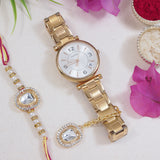 White Pearl & Kundan Rakhi & Watch Charm Lumba (Watch Accesories) Combo With Roli Chawal & Rakshabandhan Card