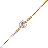 White Pearl & Kundan Rakhi & Watch Charm Lumba (Watch Accesories) Combo With Roli Chawal & Rakshabandhan Card