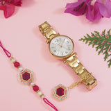 Maroon Pearl & Kundan Rakhi & Watch Charm Lumba (Watch Accesories) Combo With Roli Chawal & Rakshabandhan Card