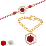 Maroon Pearl & Kundan Rakhi & Watch Charm Lumba (Watch Accesories) Combo With Roli Chawal & Rakshabandhan Card