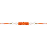 DELICATE PEARL BEADS Orange RAKHI WITH ROLI CHAWAL & RAKSHABANDHAN CARD