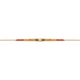 DELICATE PEARL BEADED CREAM RAKHI WITH ROLI CHAWAL & RAKSHABANDHAN CARD