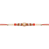 DELICATE PEARL BEADED RAKHI WITH ROLI CHAWAL & RAKSHABANDHAN CARD